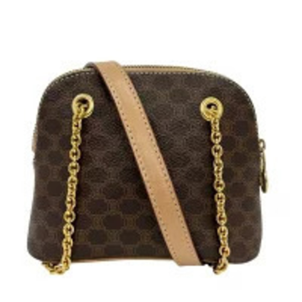 Celine Macadam Chain Shoulder Bag Crossbody Canvas Leather Brown